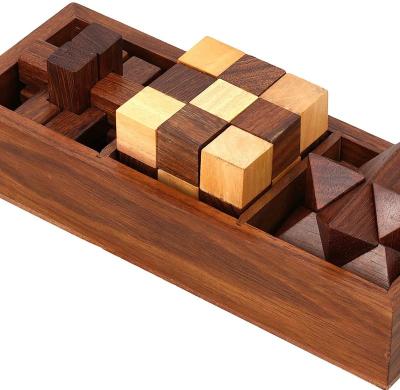 China Educational Toys Wooden Brain Game Brain Teaser 3D IQ Bamboo Puzzle Set 3 for sale