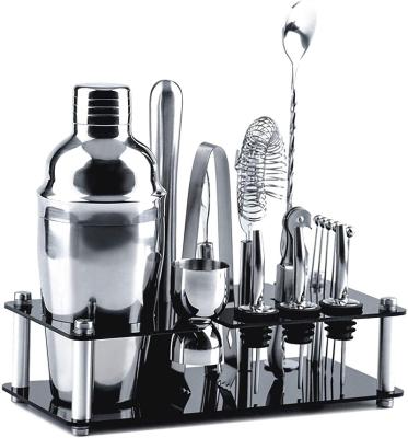 China Sustainable Bartender Cocktail Shaker Set 18 Pcs Kit With Stand Stainless Steel Bar Tools 25 Oz Drink Mixer With Strainer, Spoon, Jigger, PO for sale