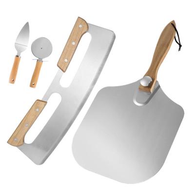 China Amazon Tools Handle Stainless Steel Pizza Wheel Cutter Pizza Shovel Viable Hot Selling Wooden Set for sale