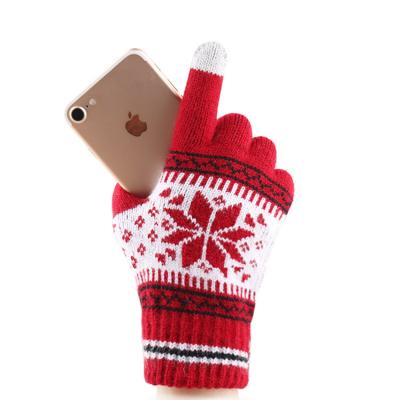 China 2022 Hot Selling Women's Hot Sale Women's Snowflake Pattern Glove Warm Autumn Winter Fleece Striped Touch Screen for sale