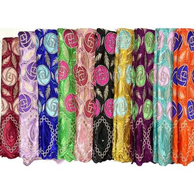 China HFX Viable Newcomer Nigerian Embroidery Rhinestones Swiss Voile Lace Fabric 5 Yards Multi Color Cotton Lace For Wedding for sale