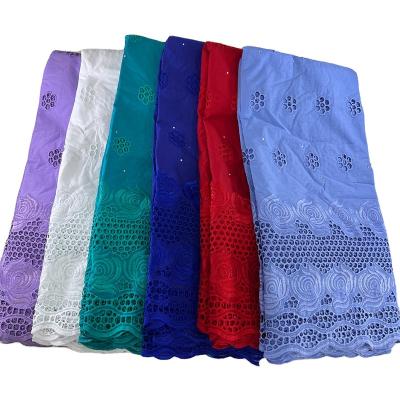 China HFX Viable New Arrival African Embroidery 5 Yards Multi Color Cotton Voile Swiss Lace Fabric With Sequins For Women for sale