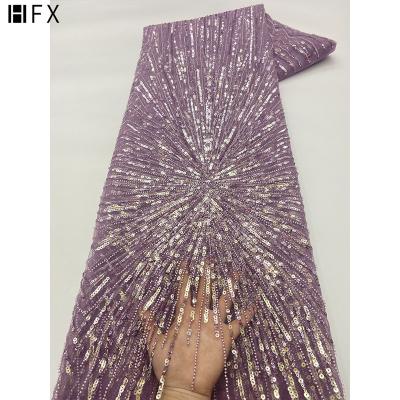 China French 2022 Latest HFX Viable Sequins Lace Fabric Embroidery Tulle Lace African French For Dress Dress for sale