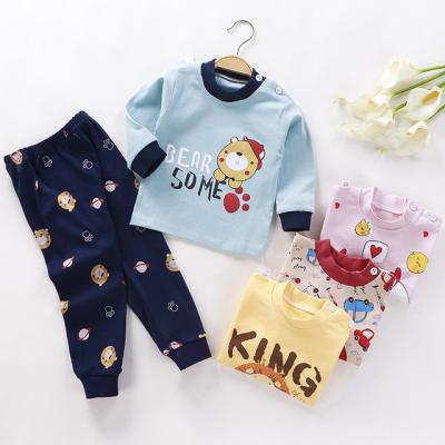 China Breathable Children Clothes Set 2 Piece Children Pajamas Autumn Winter Pure Color Kids Cotton Pajamas for sale