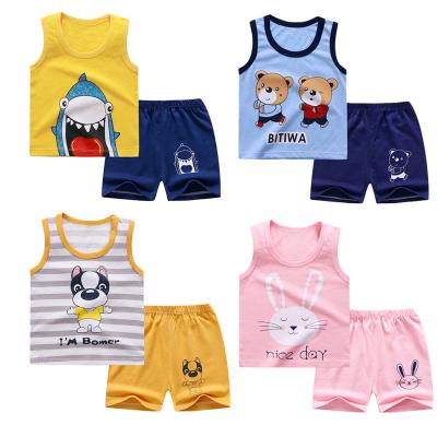 China Summer Breathable Cotton Suit Vest Children's New Style Vest Shorts Suit Korean Children's Boy Sleeveless Wear for sale