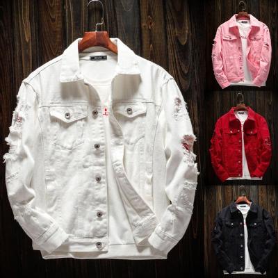 China Reversible Men's Denim Jean Jacket Trendy Fashion Ripped Male Streetwear Jackets Cowboy Coats for sale