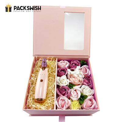 China High Quality Handmade Gold Foil LOVE Gift Box With Ribbon Gift Box Clamshell Flower Immortal Rose Window Clear Gift Box for sale