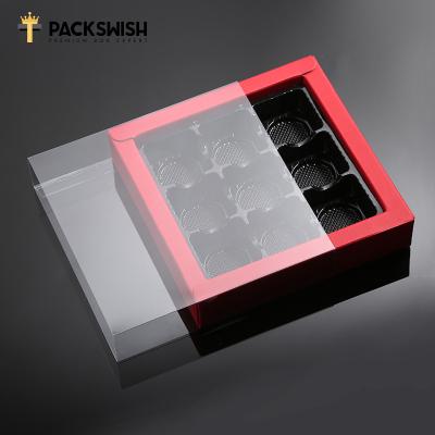 China Recyclable Clear Window Cardboard Insert Tray Candy Sliding Rigid Paper Luxury Chocolate Foldable Box for sale