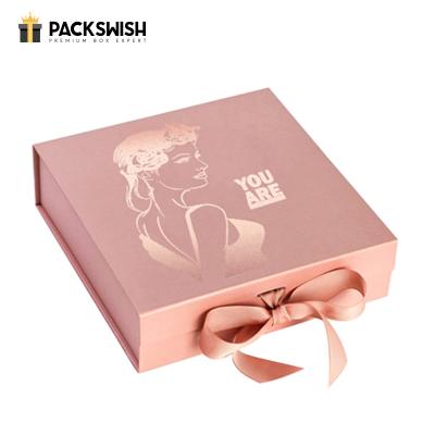 China Handmade Luxury Cardboard Rigid Magnetic Paper Gift With Ribbon Folding Box for sale