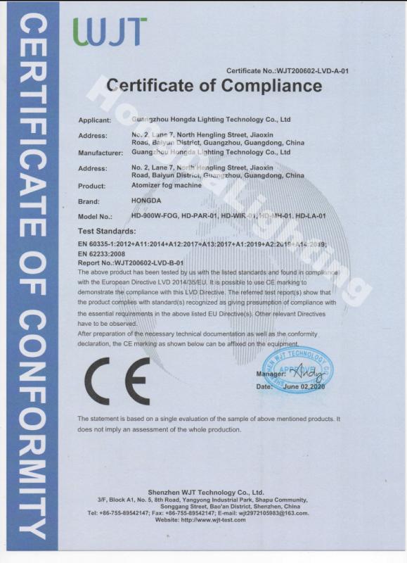 CE - Guangzhou Hongda Lighting Technology Co., Ltd.