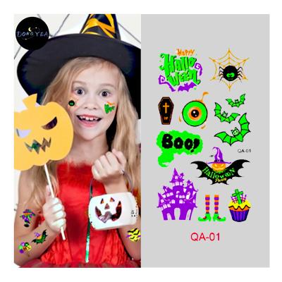 China Halloween Temporary Tattoo Sticker Children Cartoon Party Waterproof Fluorescent Decoration Temporary Stickers for sale