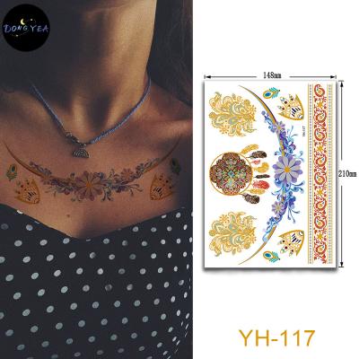 China DONGYEA Temporary Hot Stamping Silver Bridal Tattoo Stickers Fashion Vintage Metal Bracelet Waterproof Tattoo Stickers for sale