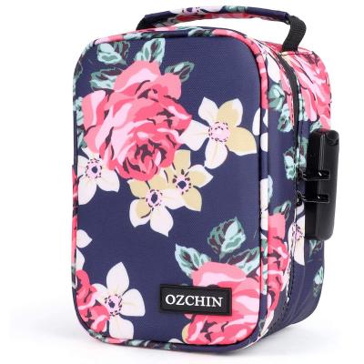 China Smell Proof Bag With Combination Lock Smell Proof Stash Case Container Medicine Lock Box Bag Travel Storage Case (Flower) 8.5 x 5.5 x 4.5 inches for sale