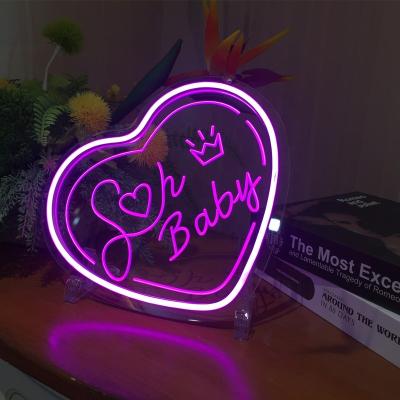 China Diammable 5V USB Powered Oh Heart Neon Light Baby Bedroom Night Decor Kids Gift Home Baby Oh Oh Neon Lights Sign for sale