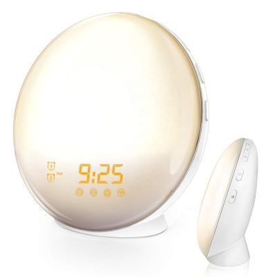 China Radio 7 Colors Sleep Bedside Night Light Control Light Alarm Clocks With Sunrise Sunset Simulation for sale