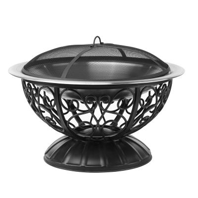 China Stocked Free Standing Metal Cage Backyard Garden Firepit Fire Pit With Screen And Roller Base Cover for sale