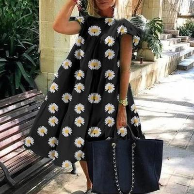 China 2021 Women O-neck Floral Print A-Line Casual Anti-static Fashion Loose Elegant Ladies Party Beach Vintage Loose Dress for sale