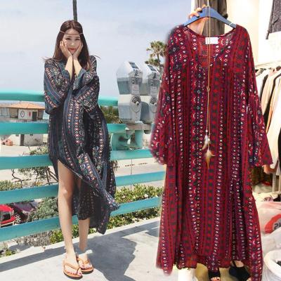 China 2021 Hot Selling Breathable Vintage Fashion Ladies Women Plus Size African Dubai Floral Print Maxi Dress Casual Beach Women Clothing for sale