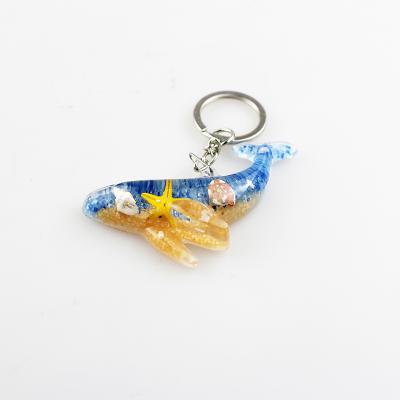 China Marine Life Whale Shaped Key Chain With Real Oceanlife Beach Memories (Blue&Yellow Background) for sale