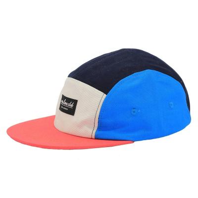 China breathable & New Fashion Wholesale Waterproof Flat Brim Cotton Alegria Color Block 5 Panel Custom Camp Hat for sale