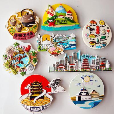 China Shape Custom Soft PVC Silicone Soft Silicone Home Kitchen Design Cartoon View 3d City Fridge Magnetic Stickers for sale