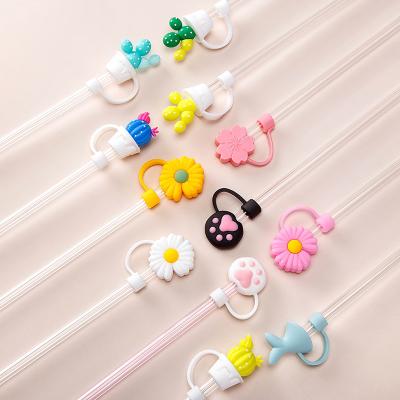 China Custom Dustproof Cute Cartoon Daisy Flower Christmas Tree Fruit Rainbow Duck Silicone Drinking Straw Tips Cover for sale