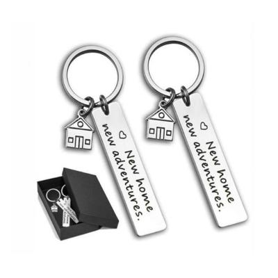 China Fashion House New Adventures Housewarming Design Real Estate Company Gift Silver Custom Logo Metal Stainless Steel Key Chain for sale