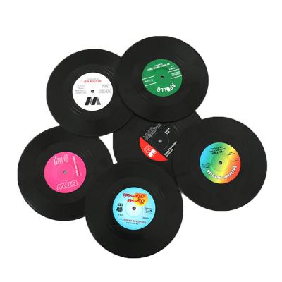 China Round Shape Cd Vinyl Record Silicone Cup Coaster Retro Anti Slip Gift Thermal Insulation Durable Black Rubber Soft PVC Pad for sale