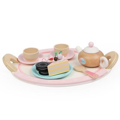 중국 New Arrival Play Toys Pink Kitchen Wooden Tea Set Toy Food Cake Pretend Play Cooking for Children 판매용