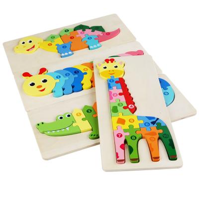 China Cartoon Toy Baby Toys Wooden Puzzle Learning Animal 3d Puzzle Intelligence Brain Teaser Toys for sale