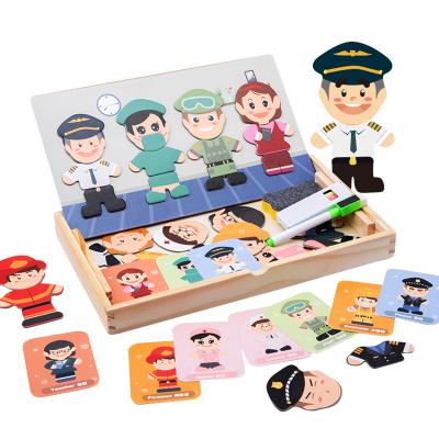 China Educational Cognitive Puzzle Toy Magnetic Wooden Toy Montessori of Toy Wooden Magnetic Character Career for sale