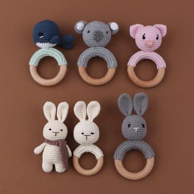 China Toy Baby Wooden Rattle Soft Teether Toys Handmade Animal Toys Crochet Rattle Teether Baby Teether Toys for sale