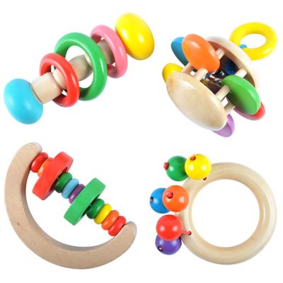 China Multifunctional Baby Rattles and Infant Mobiles/Toddler Wooden Baby Toys Wooden Geometric Shape Rattles Bell Gift for Newborns Musical for sale