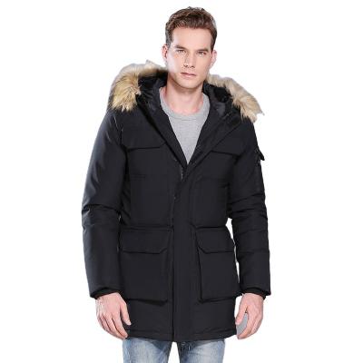 China 2022 Fashion City Padded Thick Men's Down Coat Mid Length Hooded Padded Jacket Multi-pocket Large Fur Collar Coat for sale