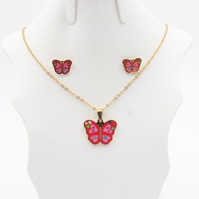 China Non Allergic Cartoon Butterfly Shape 316L Stainless Steel Gold Jewelry Sets For Girls for sale