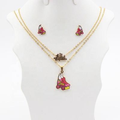 China Hot Sale Stainless Steel Jewelry Set Non Allergic Colorful Cartoon Pendant Earring Sets for sale