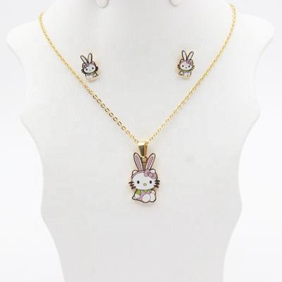 China Non Allergic Cartoon Stainless Steel Lovely Jewelry Set Necklace And Earrings Set For Girls for sale