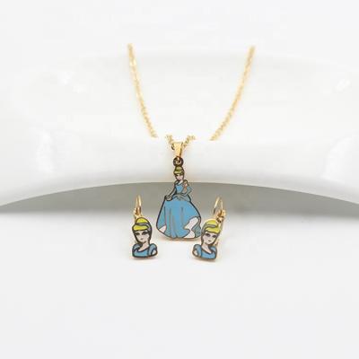 China DTINA Stainless Steel Non Allergic Princess Blue Cartoon Handmade Enamel Ceramic Jewelry Set for sale