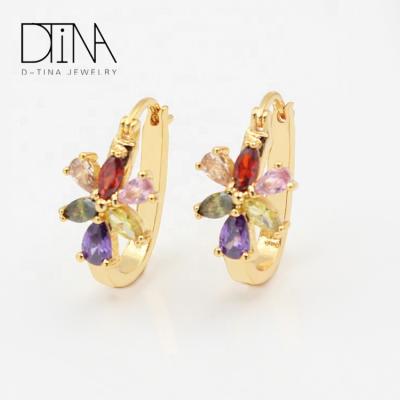 China DTINA Trendy Gold Plated Clear Cubic Zircon Flower Petals Women Statement Drop Earring for sale