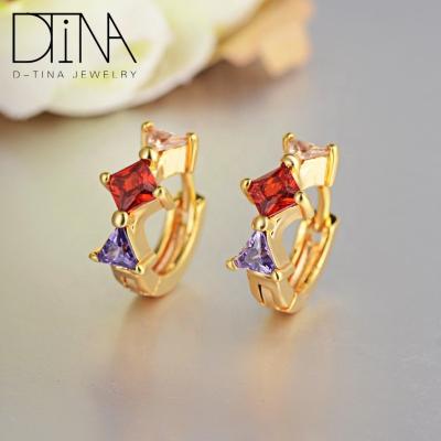 China Fashion earrings DTINA 3 color stone simple design gold plated rhombus gem earring for sale