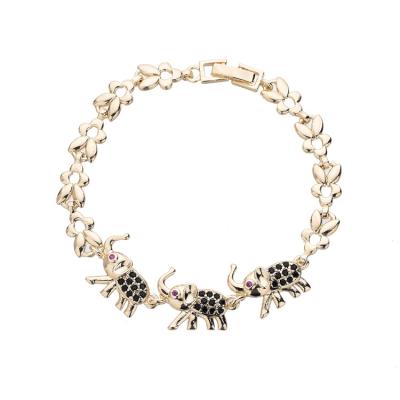 China Cute Elephant 14k Gold Plated Bracelet Micro-Inlaid Colorful Zircon Bracelet for sale