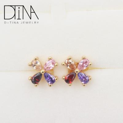 China Fashion stud earring popular European and American DTINA 18k gold plated zircon clovers hanging lucky stud earrings for sale