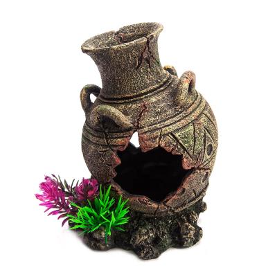 China Viable Wholesale Resin Aquarium Accessories Resin Jar Cave Ornament Broken Aquarium Decoration for sale