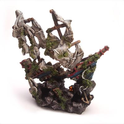 China Viable Aquarium Resin Pirate Sailing Shipwreck Ornament Craft Ruin Aquarium Landscaping Decoration for sale