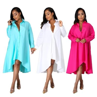 China Anti-pilling Europe and the United States large size women's blouse solid color casual long sleeved women's shirt dress wholesale for sale