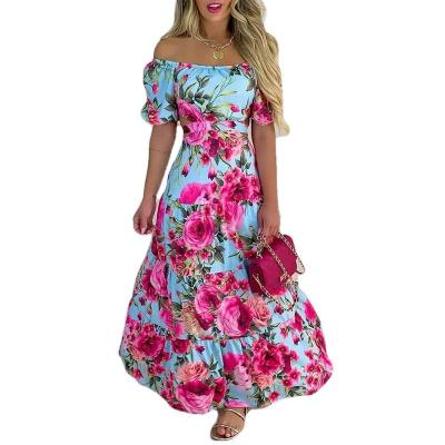 China Anti-static Women's New One-shoulder Printed Skirt Temperament Large Swing Dress for sale