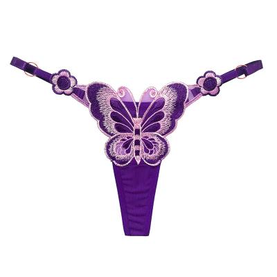 China Antibacterial women's element butterfly sense thong women's adjustable low perspective hot embroidery waist temptation panties for sale