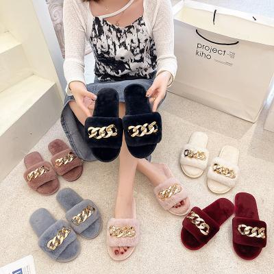 China Fashion Trend Fashion Fur Slippers Slides Wholesale Hot Pink White Indoor Slipper Shoes Women Slides Fur Home Hairy Slippers for sale