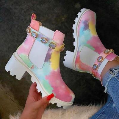 China Fashion Trend Plus Size Ankle Martin Boots New Printing Shoes Women's Boots Wedge Heel Rhinestone Ladies Shoes Women's Boots for sale