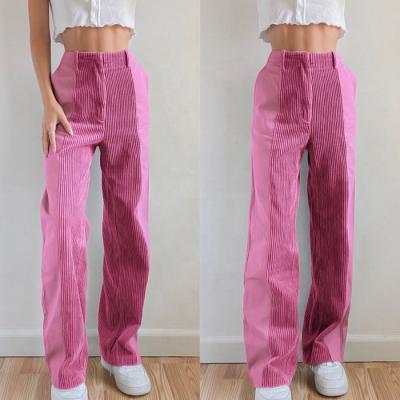 China Anti-wrinkle women's loose straight pants casual pants refine color patchwork corduroy pants for sale